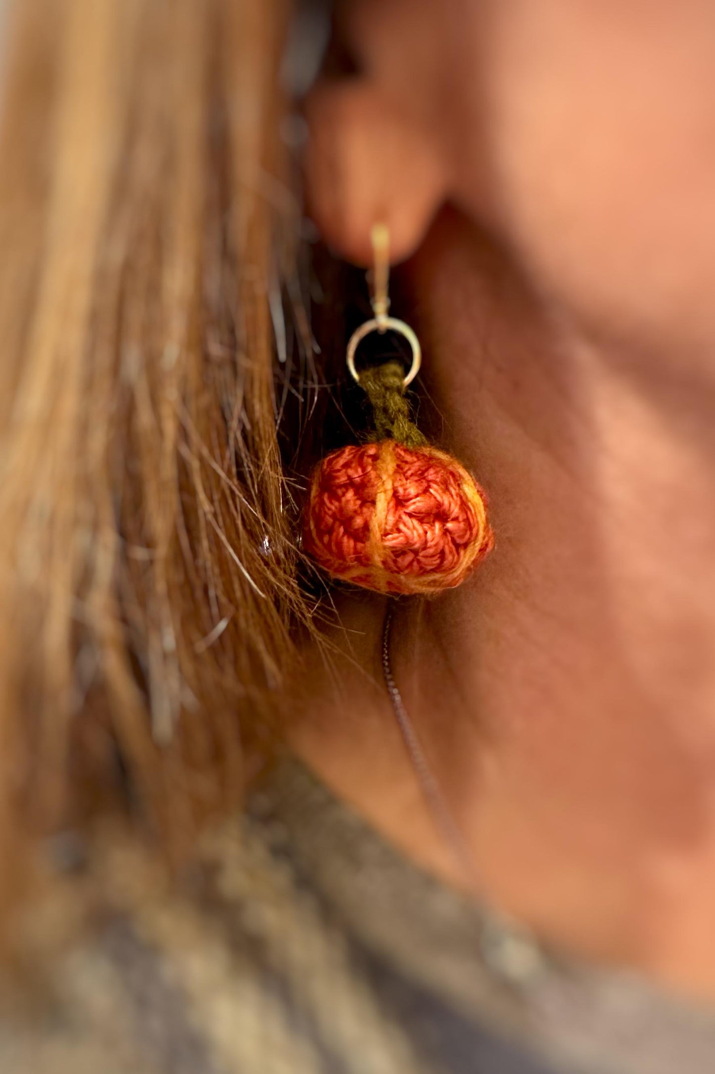 Handmade Crochet Pumpkin Earrings, Fall Dangle Earrings, Autumn Gift, Mini 3D Crocheted Pumpkin Earrings, Micro Halloween Amigurumi