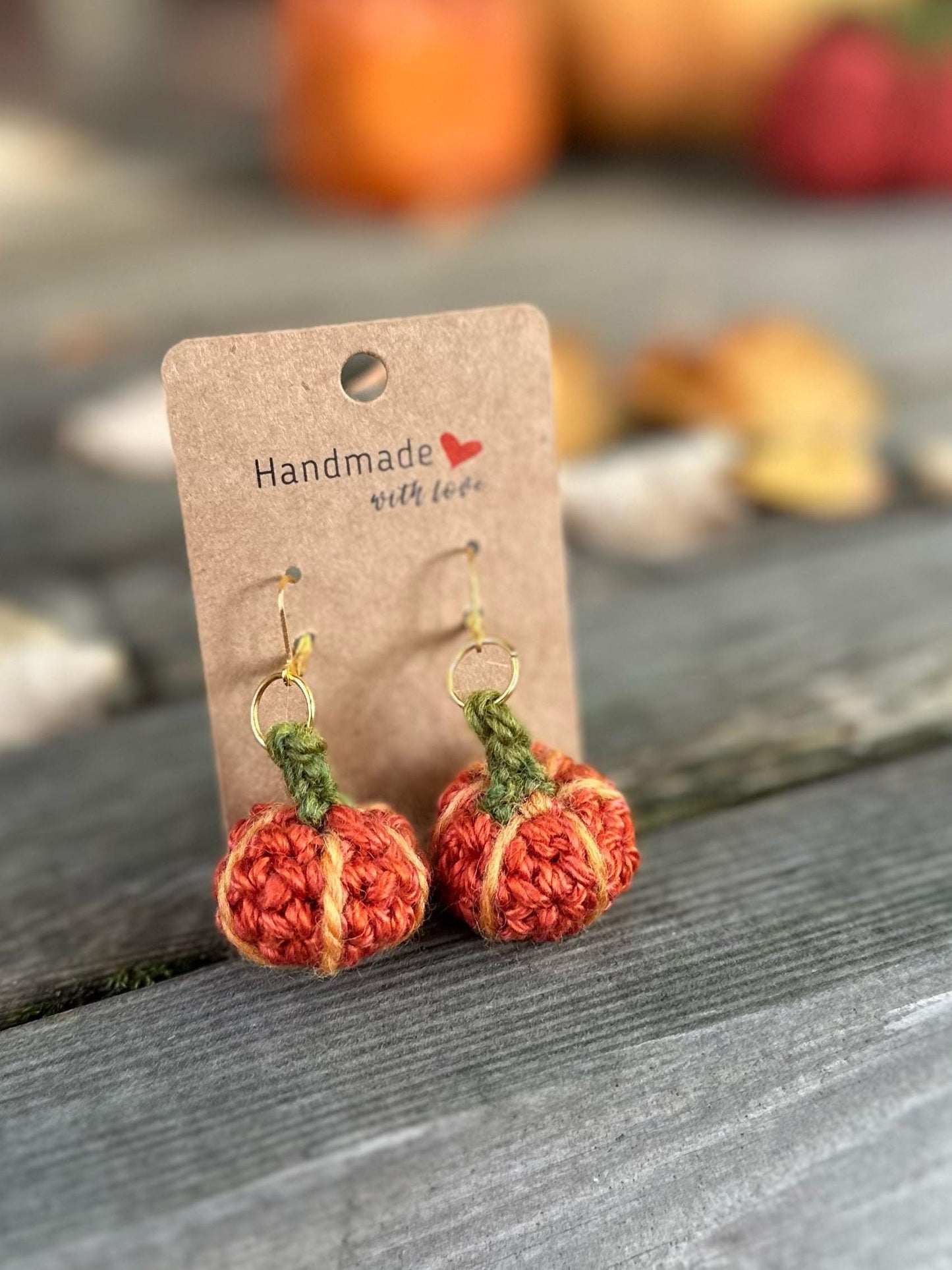 Handmade Crochet Pumpkin Earrings, Fall Dangle Earrings, Autumn Gift, Mini 3D Crocheted Pumpkin Earrings, Micro Halloween Amigurumi